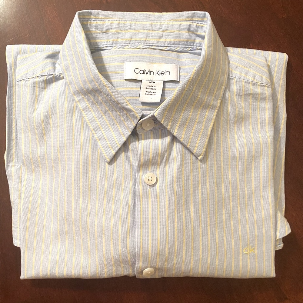 Calvin Klein Blue & Yellow Striped Dress Shirt